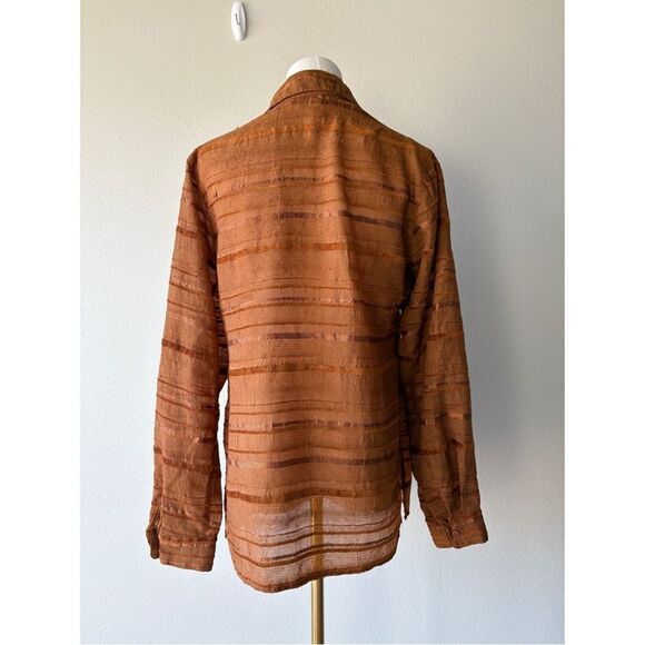 cold water creek burnt orange stripped button front long sleeve - Picture 4 of 5